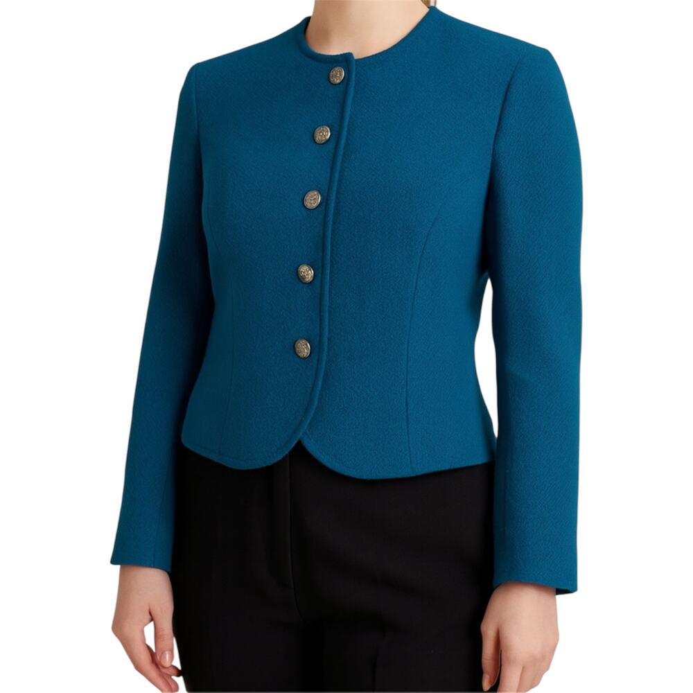 Vintage Pendleton 100% Pure Virgin Wool Blazer 1950s Cropped Teal Made in USA M